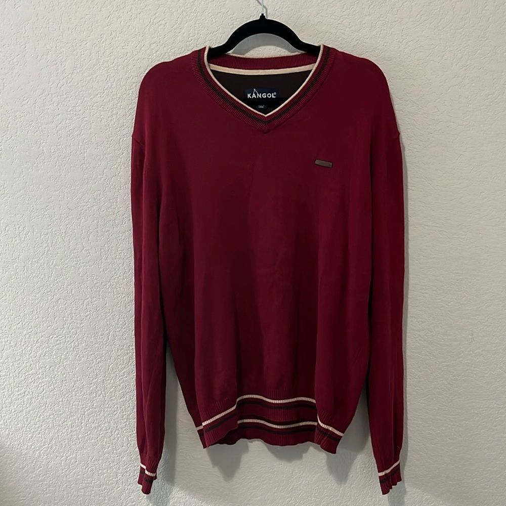 Kangol Men's V-Neck Sweater in Burgundy with Cream Trim